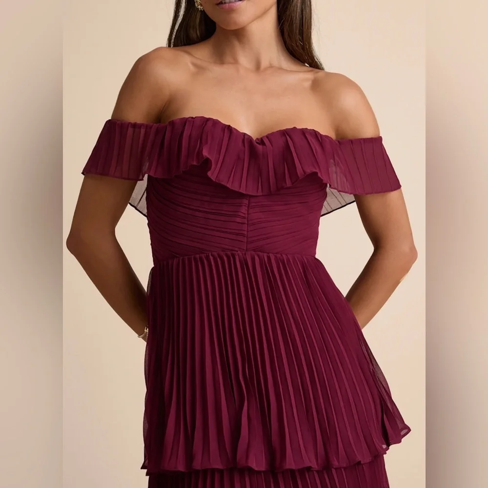 Lulus Tiered Ruffle Midi Dress Burgundy XL Wedding Guest Bridesmaid Formal Party - Picture 2 of 9